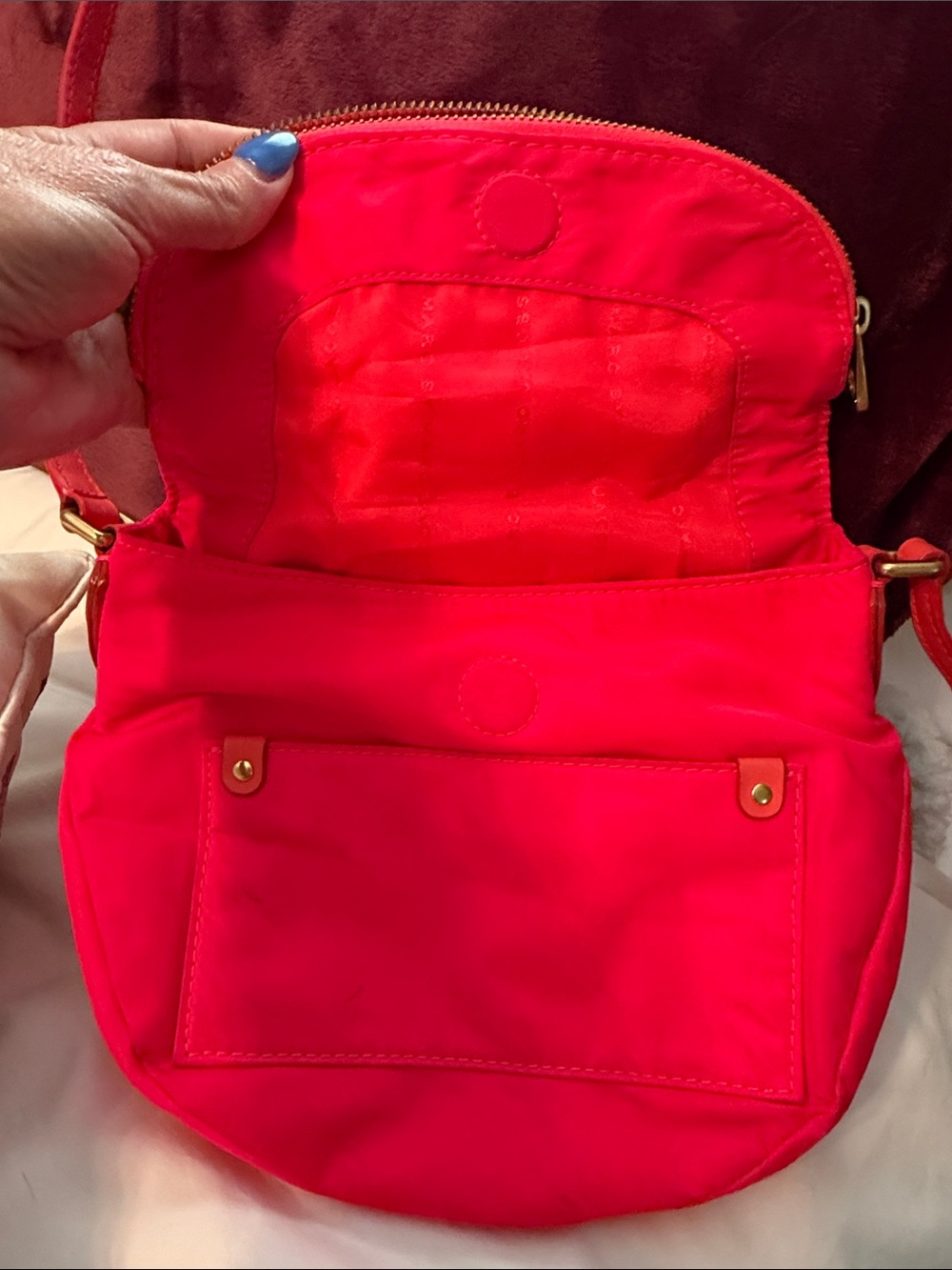 Marc by Marc Jacobs Preppy Natasha Nylon Crossbody in PINK with Orange Trim - Picture 5 of 12